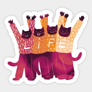 The four positive black cats celebrate LIFE Sticker